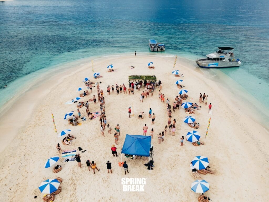 An overhead photo of the Sandbank Party