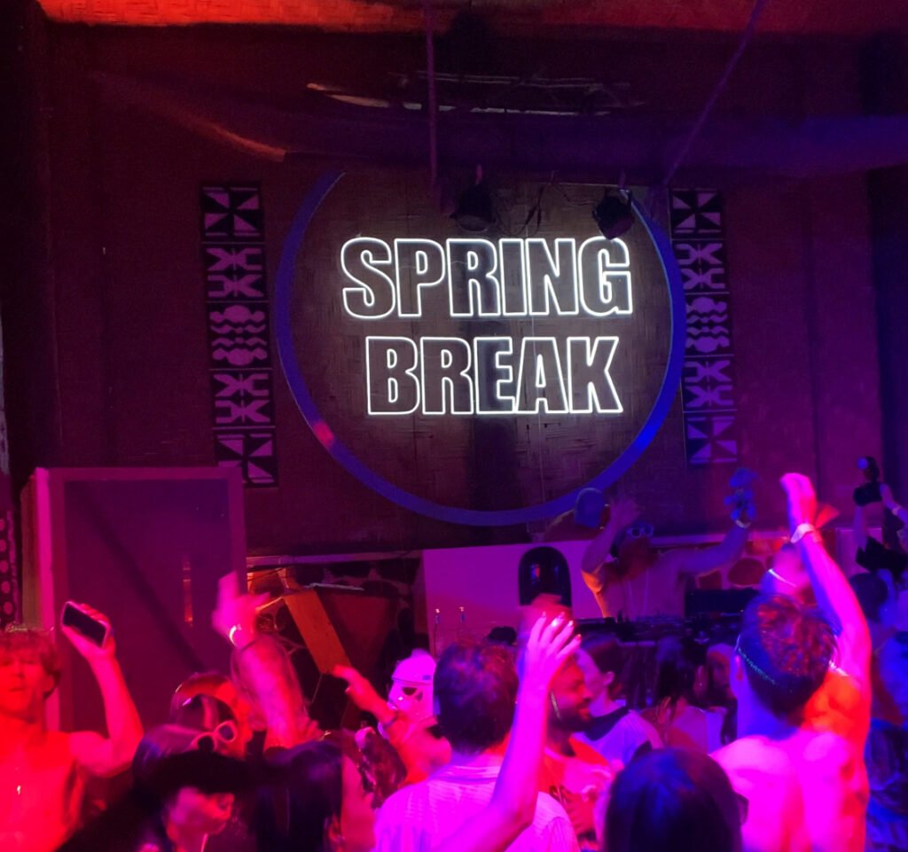 Spring Break Neon Sign above dancefloor